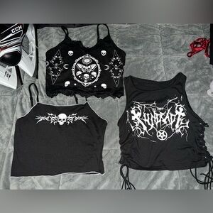 Black Gothic Skull Crop Tops 3 Pack